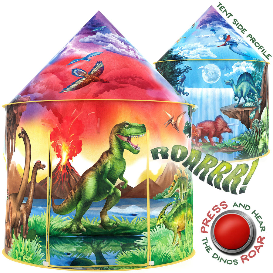 W&O Dinosaur Discovery Kids Tent with Roar Button, an Extraordinary Dinosaur Tent, Pop Up Tent for Kids, Dinosaur Toys for Kids Girls & Boys, Kids Play Tent, Outdoor and Indoor Tents for Kids