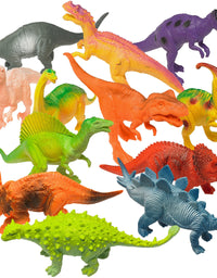 Prextex Realistic Looking 7" Dinosaurs Pack of 12 Toys for Boys and Girls 3 Years Old & Up Large Plastic Assorted Dinosaur Figures with Dinosaur Book
