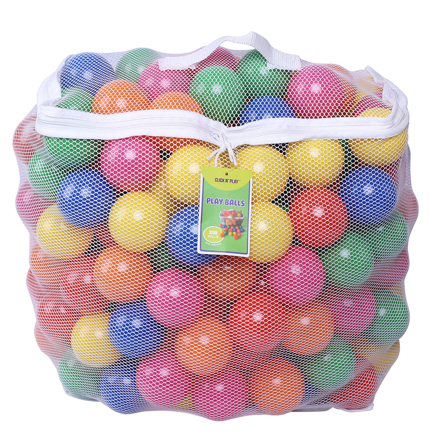 Plastic Ball Pit Balls for Toddlers, Click N' Play Ball Pit Balls 200 Pack, Phthalate and BPA Free, Includes a Reusable Storage Bag with Zipper, Gifts for Toddlers and Kids