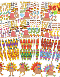 JOYIN 36 PCS Thanksgiving Make-a-Turkey Sticker Crafts for Kids DIY Turkey Stickers with Different Designs Thanksgiving Activities Party Favors
