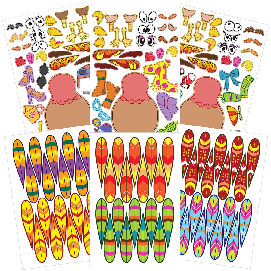 JOYIN 36 PCS Thanksgiving Make-a-Turkey Sticker Crafts for Kids DIY Turkey Stickers with Different Designs Thanksgiving Activities Party Favors