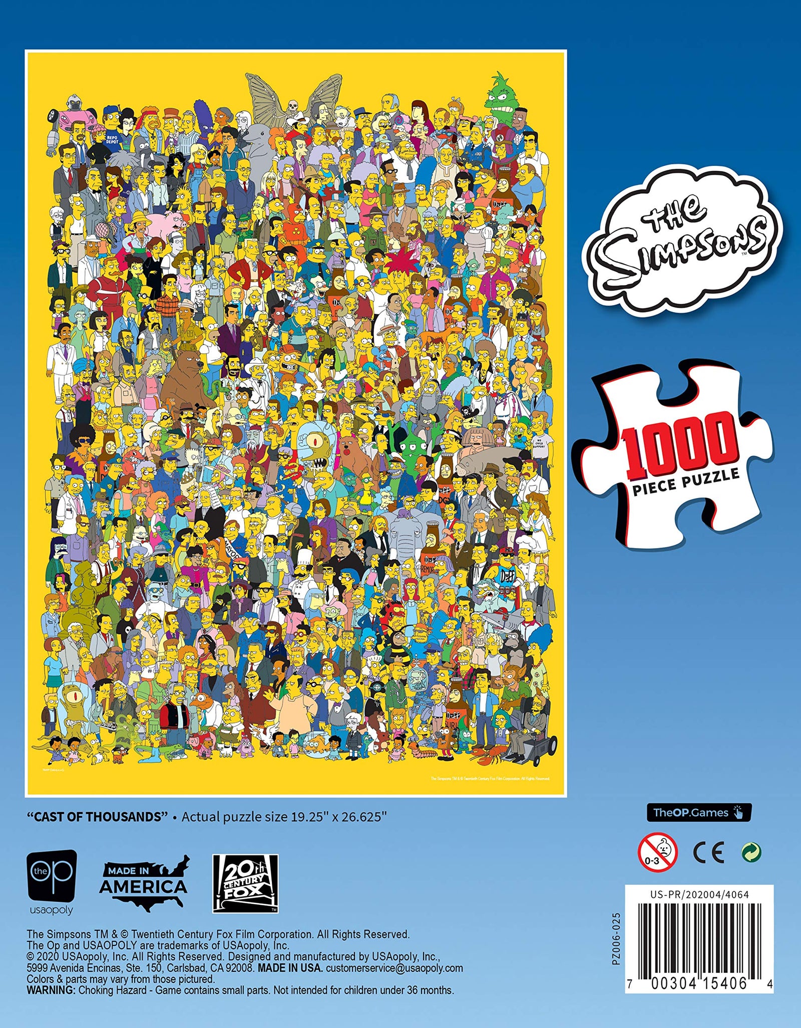 USAOPOLY The Simpsons Cast of Thousands 1000 Piece Jigsaw Puzzle | Officially Licensed Simpsons Merchandise | Collectible Puzzle Featuring Favorite Simpsons Characters from 20th Century Fox, Yellow
