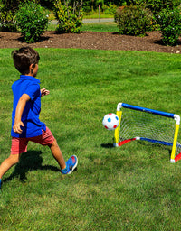 Franklin Sports Kids Mini Soccer Goal Set - Backyard/Indoor Mini Net and Ball Set with Pump - Portable Folding Youth Soccer Goal Set - 24" x 16" , Red/Blue/Yellow
